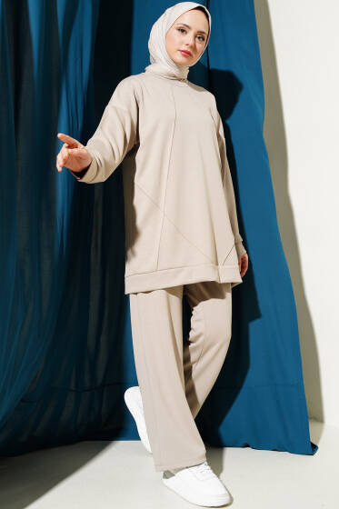 Loyşa Önü Çıma Detaylı İkili Takım Bej - İkili Takım