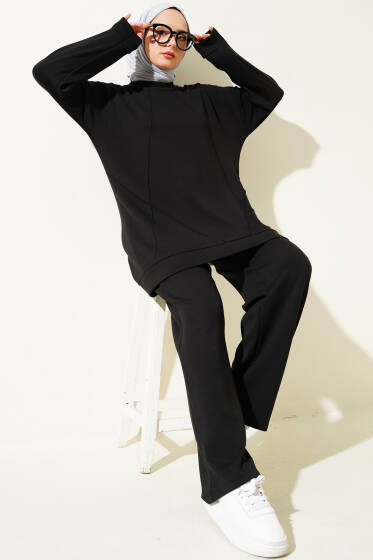 Loyşa Önü Çıma Detaylı İkili Takım Siyah - İkili Takım