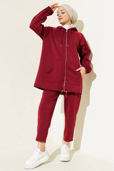 Loyşa Önü Fermuarlı İkili Takım Bordo - İkili Takım