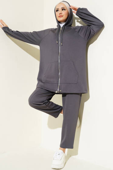 Loyşa Önü Fermuarlı İkili Takım Füme - İkili Takım