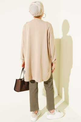 Loyşa Oval Kesim Oversize Tunik Bej - Tunik
