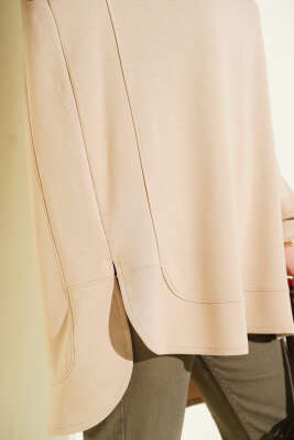 Loyşa Oval Kesim Oversize Tunik Bej - Tunik