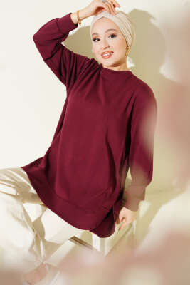 Loyşa Oval Kesim Oversize Tunik Bordo - ELFİDA TEKSTİL