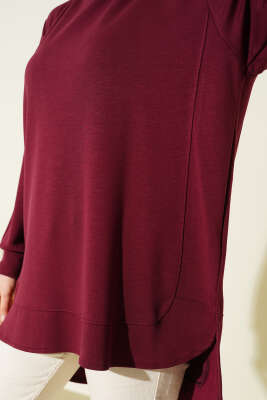 Loyşa Oval Kesim Oversize Tunik Bordo - Tunik