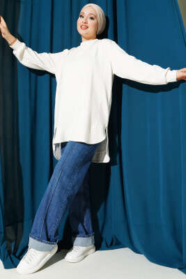 Loyşa Oval Kesim Oversize Tunik Ekru - Tunik