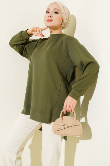 Loyşa Oval Kesim Oversize Tunik Haki - Tunik