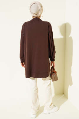 Loyşa Oval Kesim Oversize Tunik Kahve - Tunik