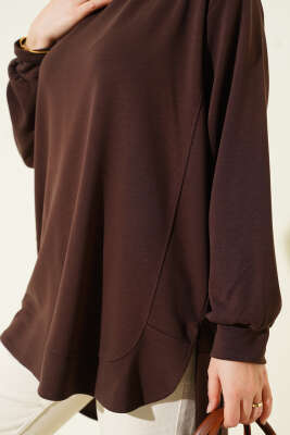 Loyşa Oval Kesim Oversize Tunik Kahve - Tunik