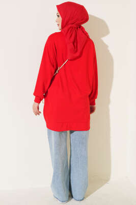 Loyşa Oval Kesim Oversize Tunik Kırmızı - Tunik