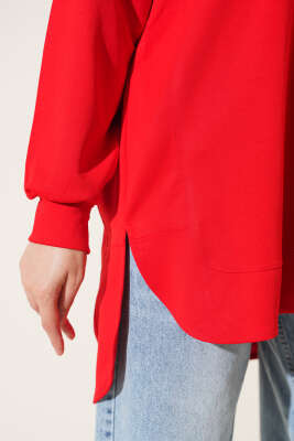Loyşa Oval Kesim Oversize Tunik Kırmızı - Tunik
