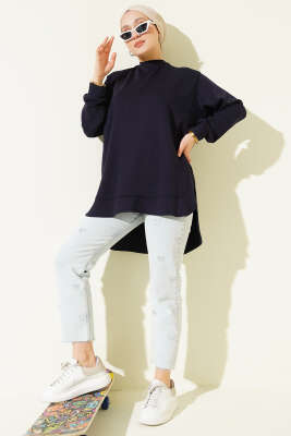 Loyşa Oval Kesim Oversize Tunik Lacivert - Tunik