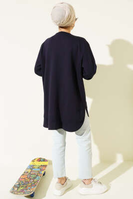 Loyşa Oval Kesim Oversize Tunik Lacivert - Tunik