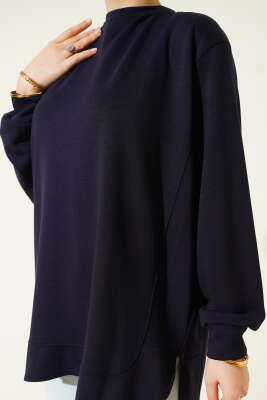 Loyşa Oval Kesim Oversize Tunik Lacivert - Tunik