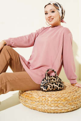 Loyşa Oval Kesim Oversize Tunik Pudra - ELFİDA TEKSTİL