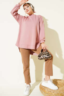 Loyşa Oval Kesim Oversize Tunik Pudra - Tunik