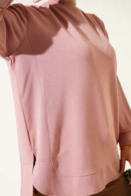 Loyşa Oval Kesim Oversize Tunik Pudra - Tunik