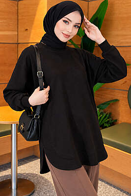 Loyşa Oval Kesim Oversize Tunik Siyah - 300-500 TL Ürünler