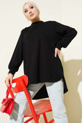 Loyşa Oval Kesim Oversize Tunik Siyah - Tunik