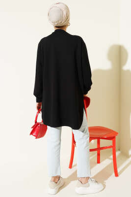 Loyşa Oval Kesim Oversize Tunik Siyah - Tunik