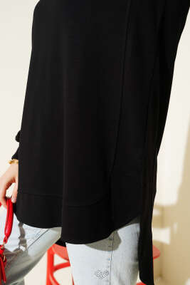 Loyşa Oval Kesim Oversize Tunik Siyah - Tunik