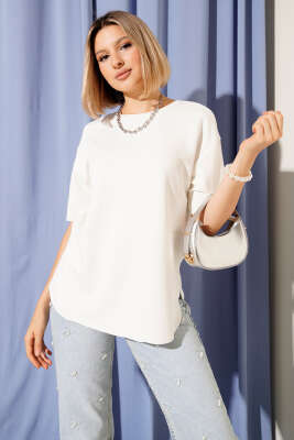 Loyşa Oval Kesim T-shirt Ekru 