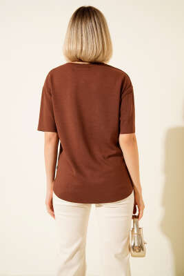Loyşa Oval Kesim T-shirt Kahve - Yılın Fırsatı