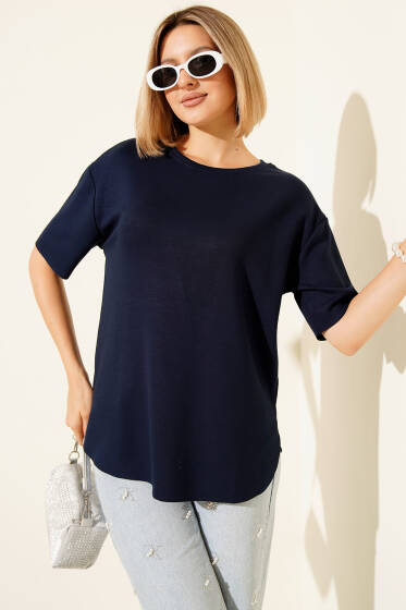 Loyşa Oval Kesim T-shirt Lacivert - Yılın Fırsatı
