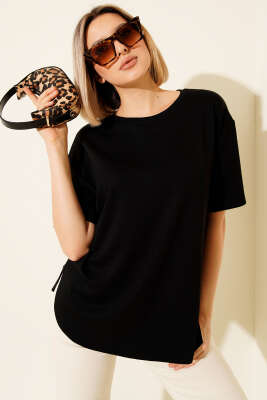 Loyşa Oval Kesim T-shirt Siyah 