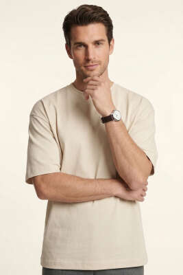 Loyşa Oversize Erkek T-shirt Bej - GAVAZZİ