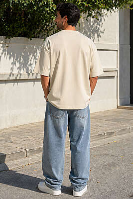 Loyşa Oversize Erkek T-shirt Bej - Yılın Fırsatı