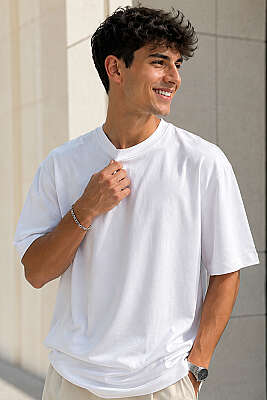 Loyşa Oversize Erkek T-shirt Beyaz 