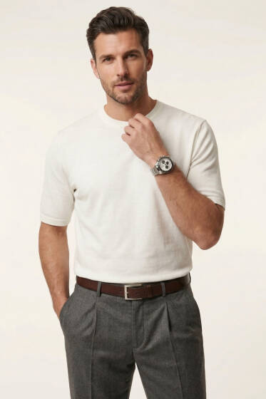 Loyşa Oversize Erkek T-shirt Ekru - Yılın Fırsatı