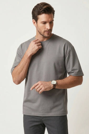 Loyşa Oversize Erkek T-shirt Füme - Yılın Fırsatı