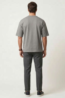 Loyşa Oversize Erkek T-shirt Füme - Yılın Fırsatı