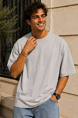 Loyşa Oversize Erkek T-shirt Gri - GAVAZZİ