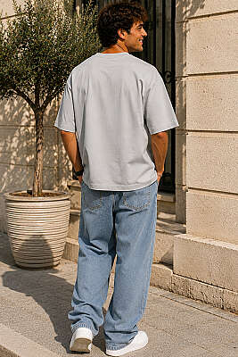 Loyşa Oversize Erkek T-shirt Gri - Erkek T-shirt