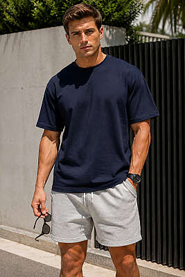 Loyşa Oversize Erkek T-shirt Lacivert - GAVAZZİ