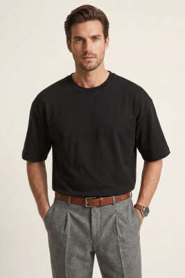 Loyşa Oversize Erkek T-shirt Siyah - GAVAZZİ