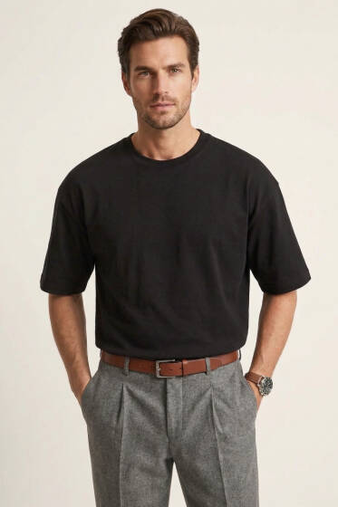 Loyşa Oversize Erkek T-shirt Siyah - Yılın Fırsatı