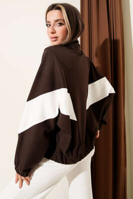 Loyşa Oversize Şerit Garnili Hırka Kahve - Kadın Giyim Modelleri