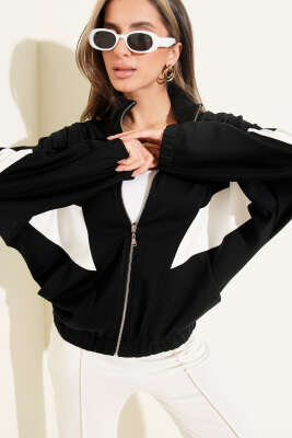 Loyşa Oversize Şerit Garnili Hırka Siyah - HELLIE