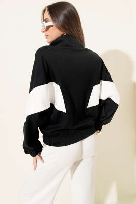 Loyşa Oversize Şerit Garnili Hırka Siyah - Kadın Giyim Modelleri