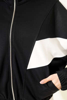 Loyşa Oversize Şerit Garnili Hırka Siyah - Kadın Giyim Modelleri