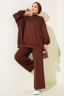 Loyşa Oversize Tunik İkili Takım Kahve 