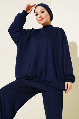 Loyşa Oversize Tunik İkili Takım Lacivert - İkili Takım