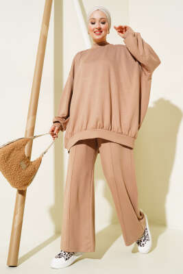 Loyşa Oversize Tunik İkili Takım Latte 