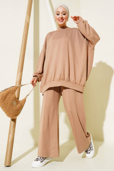 Loyşa Oversize Tunik İkili Takım Latte - İkili Takım