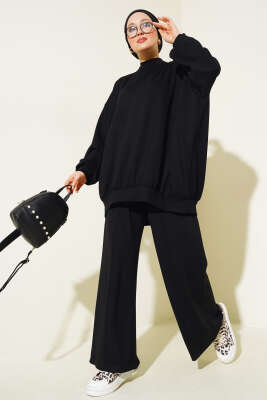 Loyşa Oversize Tunik İkili Takım Siyah 