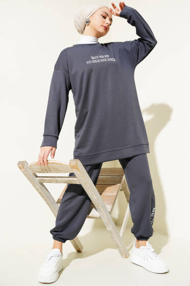 Loyşa Paça Baskılı İkili Takım Antrasit - İkili Takım