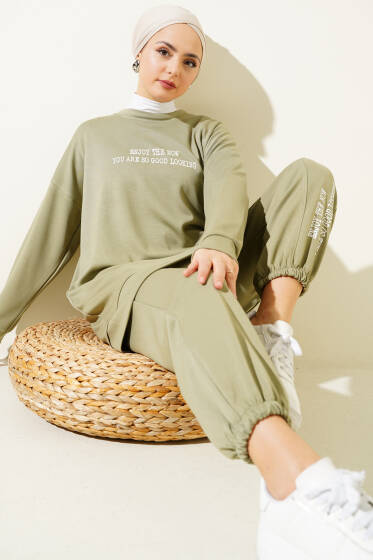 Loyşa Paça Baskılı İkili Takım Çağla Yeşili - İkili Takım